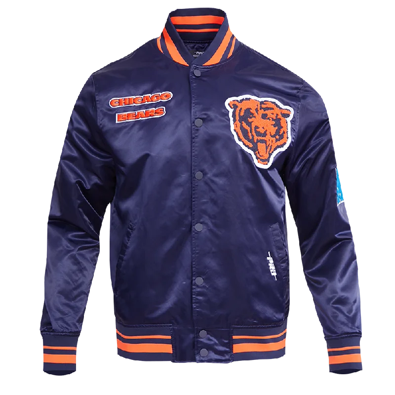 NFL CHICAGO BEARS RETRO CLASSIC MEN'S RIB SATIN JACKET (MIDNIGHT NAVY/ORANGE/MIDNIGHT NAVY)