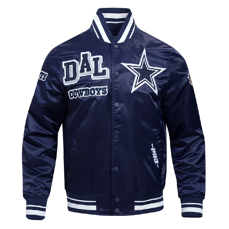 NFL DALLAS COWBOYS MASHUP MEN'S RIB SATIN JACKET (MIDNIGHT NAVY)