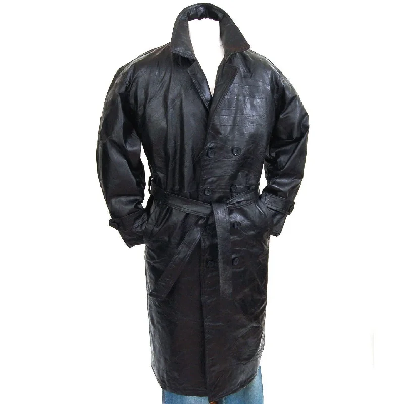 Koza Leathers Men's Genuine Lambskin Trench Coat Real Leather Jacket TM048