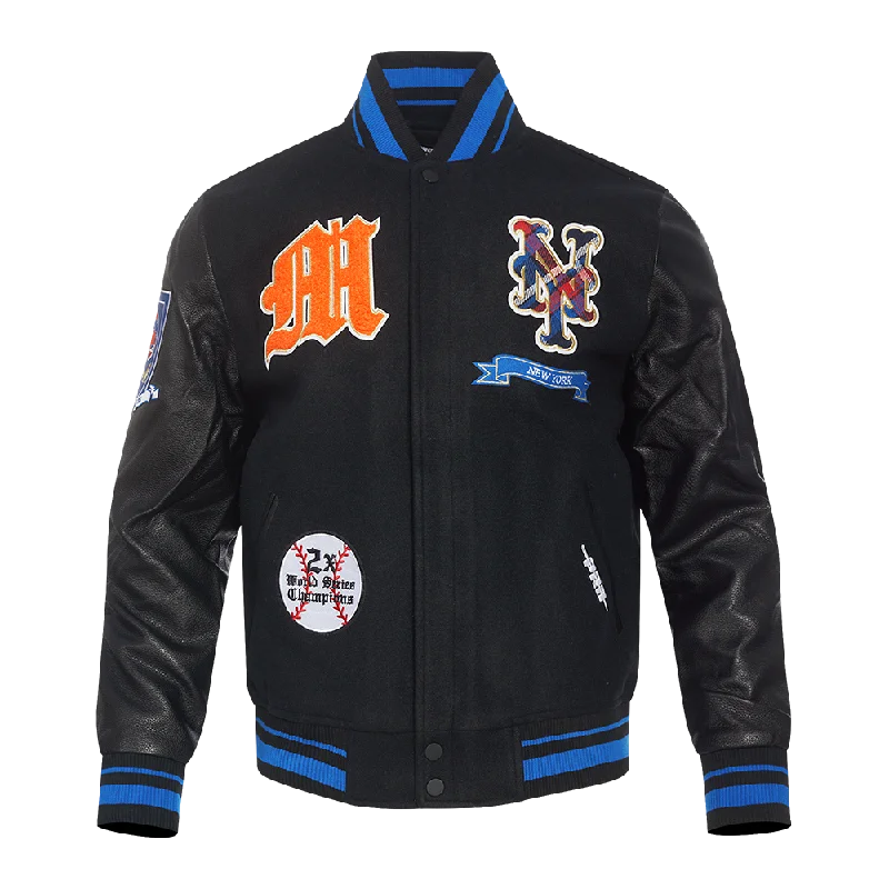 MLB NEW YORK METS PRO PREP MEN'S WOOL VARSITY JACKET (BLACK/ROYAL BLUE/BLACK)