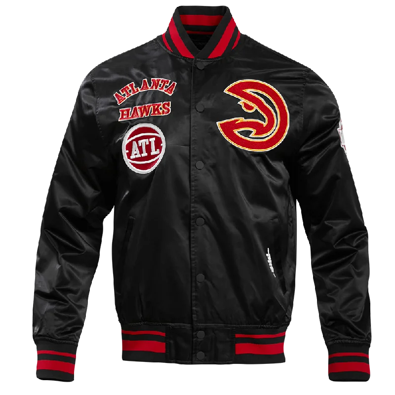 NBA ATLANTA HAWKS RETRO CLASSIC MEN'S RIB SATIN JACKET (BLACK/RED/BLACK)