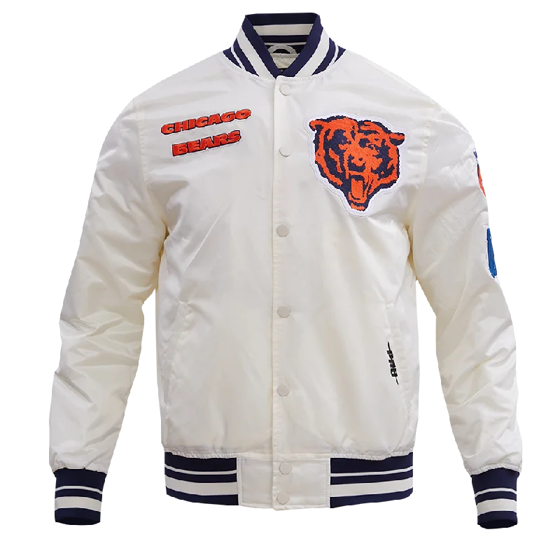 NFL CHICAGO BEARS RETRO CLASSIC MEN'S RIB SATIN JACKET (EGGSHELL/ MIDNIGHT NAVY)