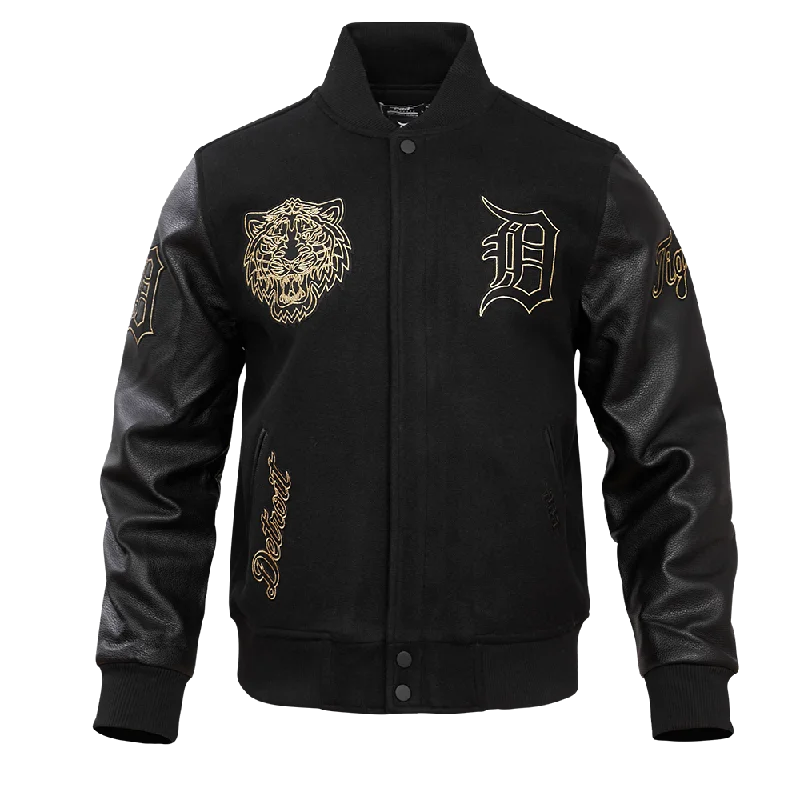 MLB DETROIT TIGERS BLACK & GOLD MEN'S WOOL VARSITY JACKET (JET BLACK)