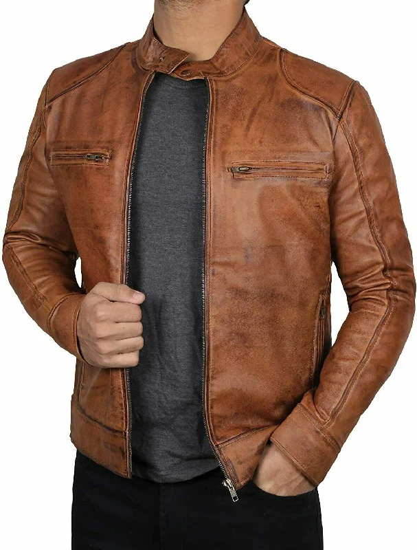 Koza Leathers Men's Genuine Lambskin Leather Vintage Bomber Jacket VJ002