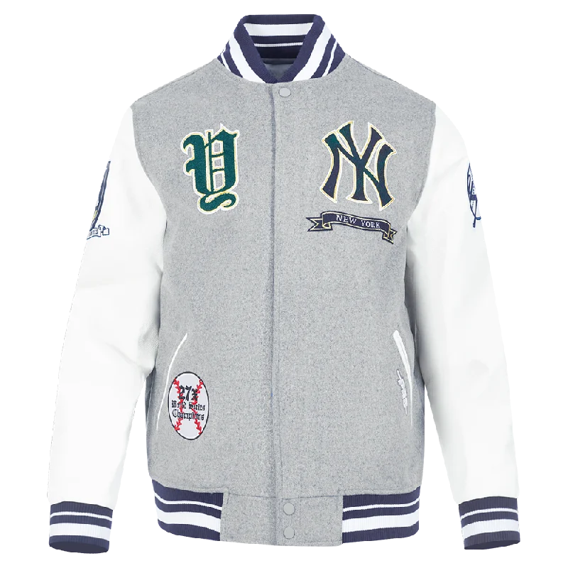 MLB NEW YORK YANKEES PRO PREP MEN'S WOOL VARSITY JACKET (HEATHER GREY/MIDNIGHT NAVY)