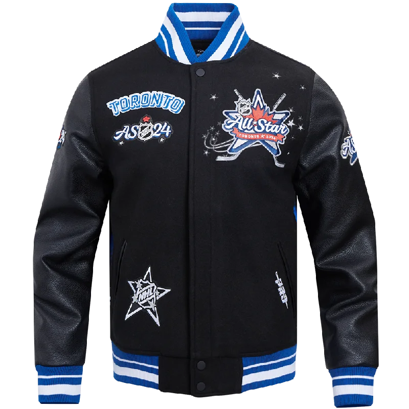 NHL ALL STAR 2024 MEN'S RIB WOOL VARSITY JACKET (BLACK/DODGER BLUE)