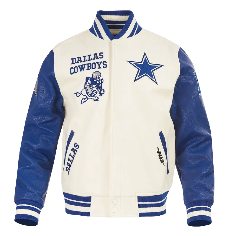 NFL DALLAS COWBOYS RETRO CLASSIC MEN'S RIB WOOL VARSITY JACKET (EGGSHELL/DODGER BLUE)