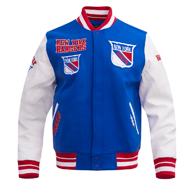 NHL NEW YORK RANGERS RETRO CLASSIC MEN'S RIB WOOL VARSITY JAC (ROYAL BLUE/RED)