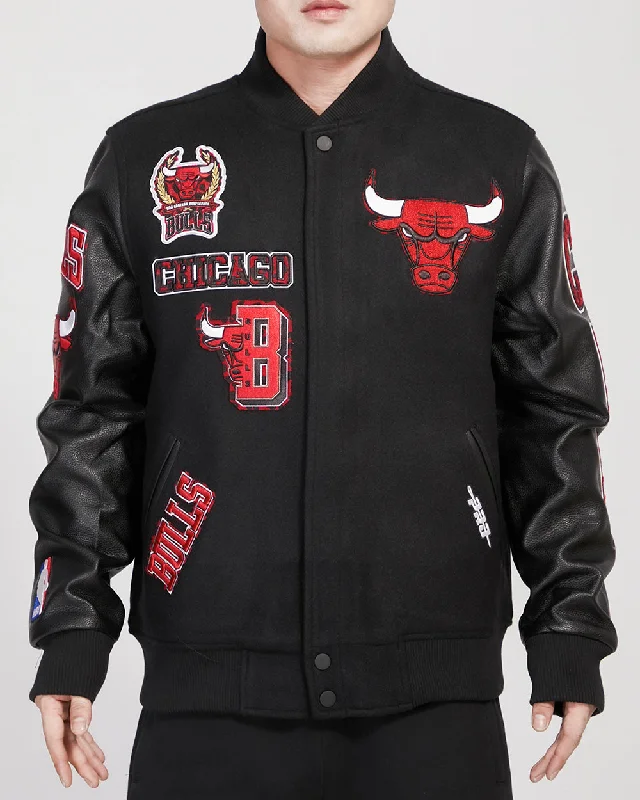 NBA CHICAGO BULLS ANIMAL MEN'S WOOL VARSITY JACKET (JET BLACK)