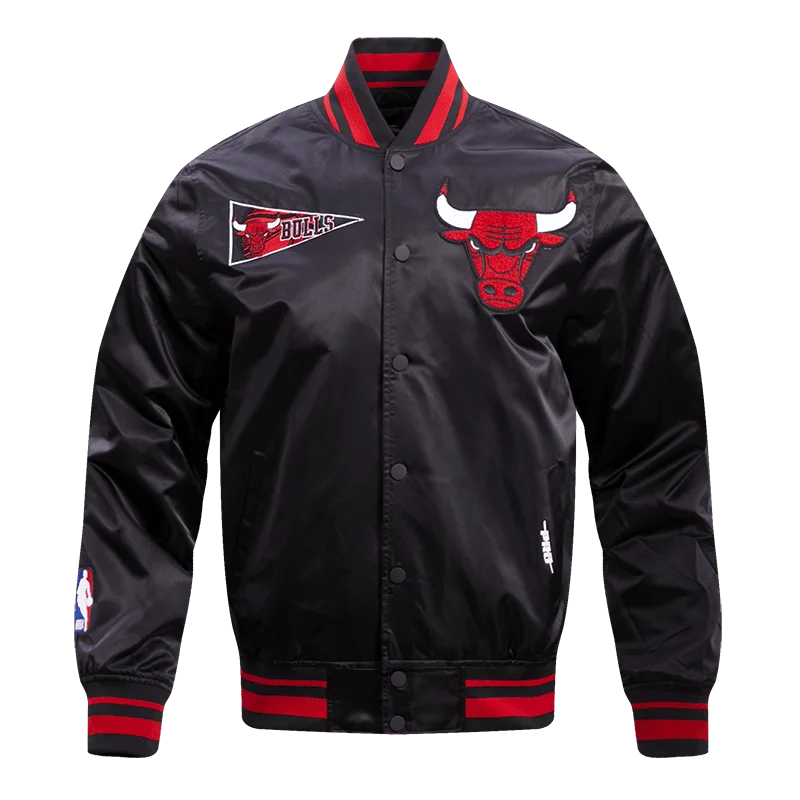 NBA CHICAGO BULLS RETRO CLASSIC MEN'S RIB SATIN JACKET (BLACK/RED/BLACK)