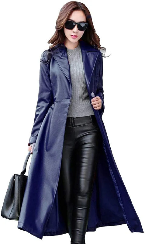 KL Koza Leathers Women's Lambskin Leather Trench Jacket Over Coat WT021