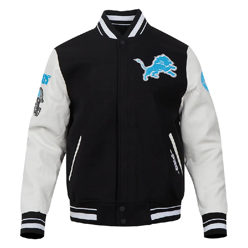 NFL DETROIT LIONS OLD ENGLISH MEN'S RIB WOOL VARSITY JACKET (BLACK/WHITE)