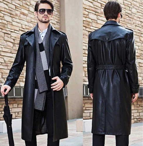 Koza Leathers Men's Genuine Lambskin Trench Coat Real Leather Jacket TM020