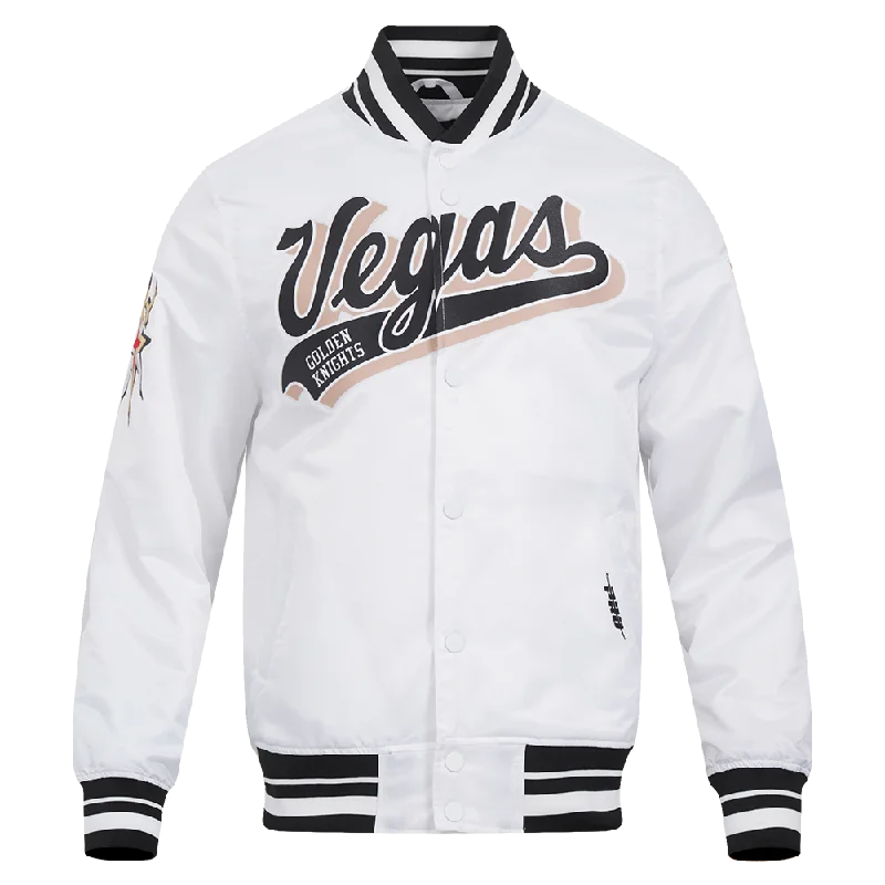 NHL VEGAS GOLDEN KNIGHTS SCRIPT TAIL MEN'S SATIN JACKET (WHITE/BLACK)