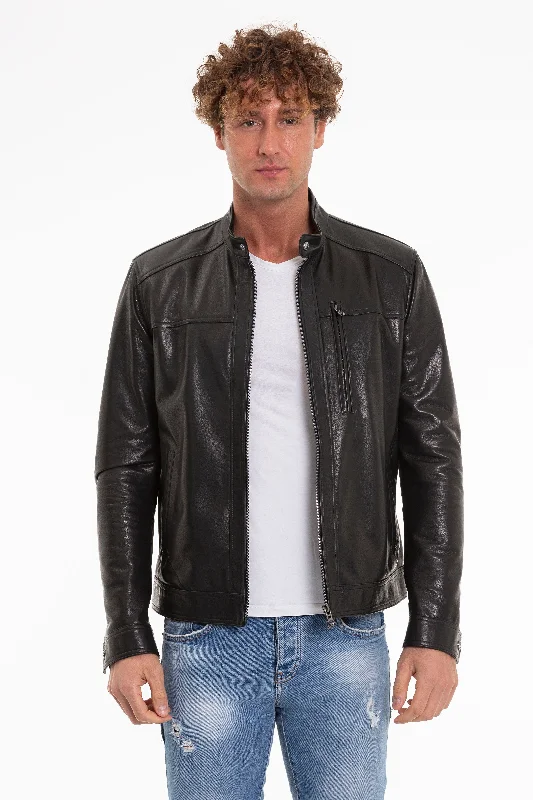 The Poleo Black Leather Men Jacket