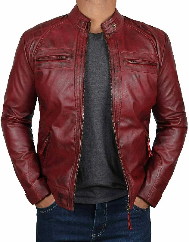 Koza Leathers Men's Genuine Lambskin Leather Vintage Bomber Jacket VJ001