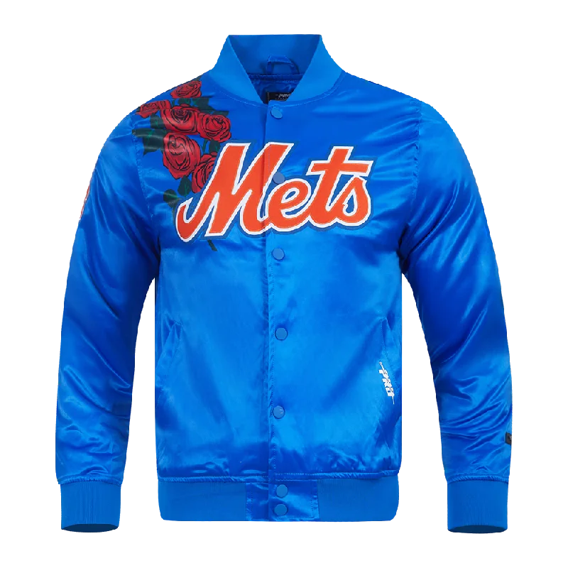 MLB NEW YORK METS ROSES MEN'S SATIN JACKET (ROYAL BLUE)