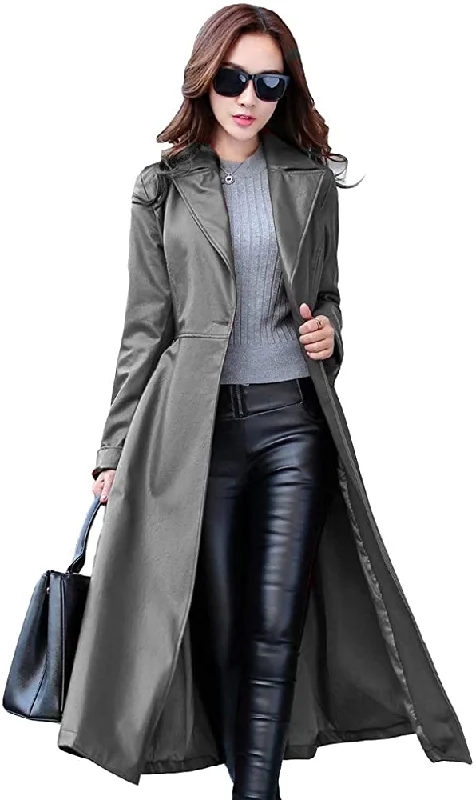 KL Koza Leathers Women's Lambskin Leather Trench Jacket Over Coat WT021