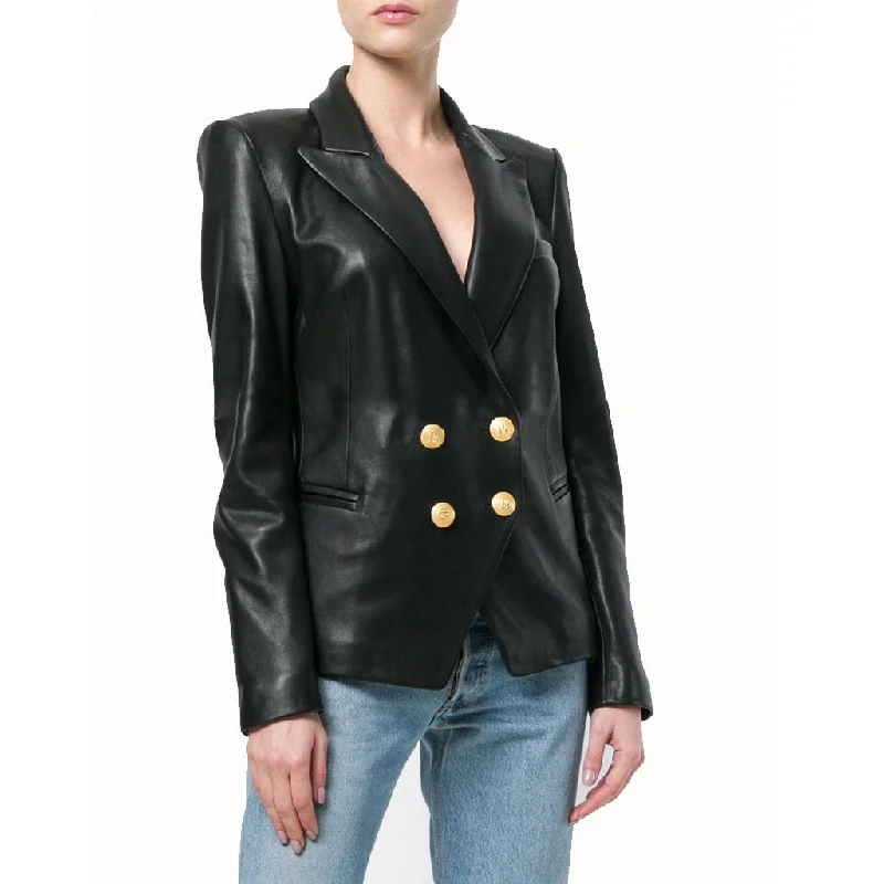 Koza Leathers Women's Real Lambskin Leather Double Breasted Blazer BW093