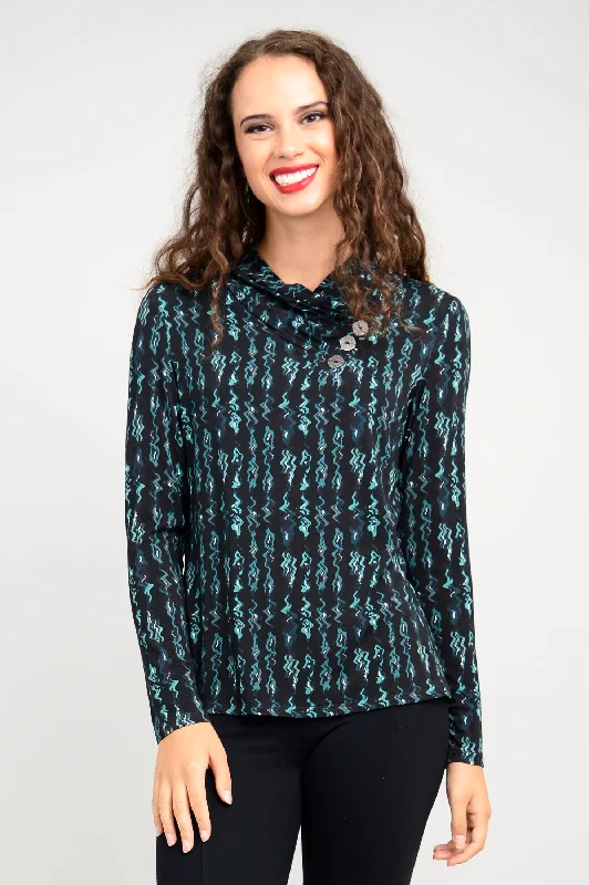 Trinity Long Sleeve Top, Teal Abstract, Bamboo - Final Sale