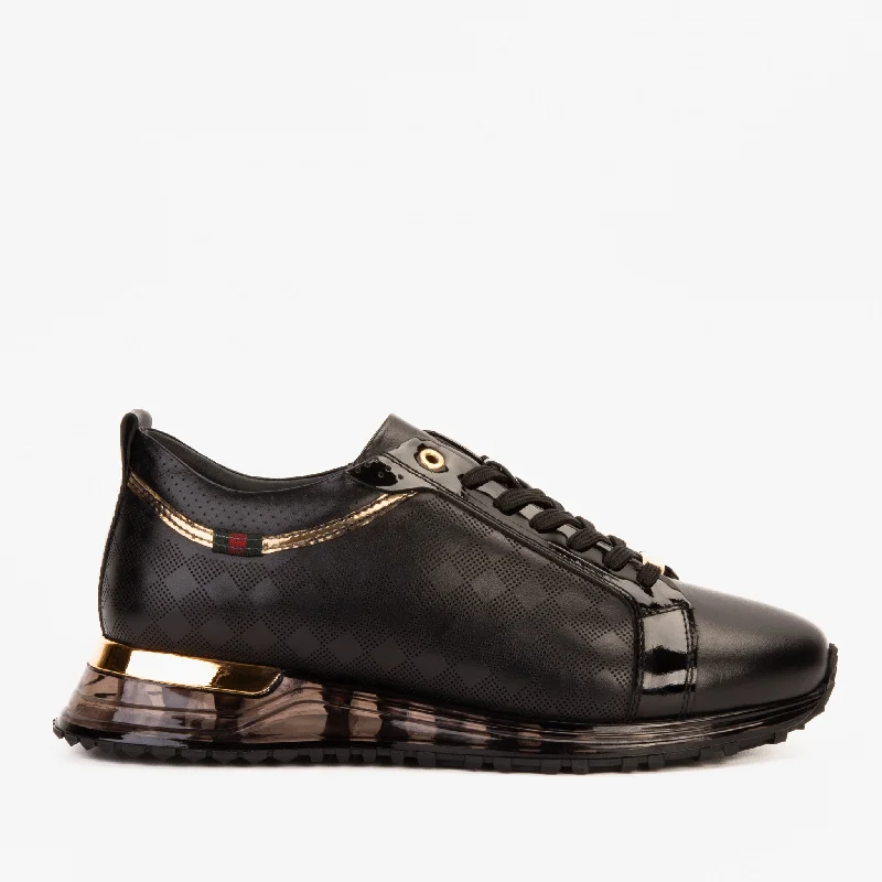 The Cenova Black & Gold Leather Men Sneaker