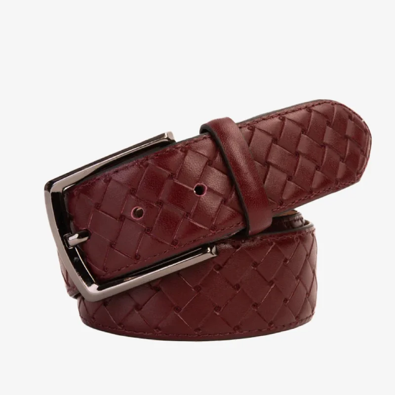 The Turan Burgundy Woven Leather Belt