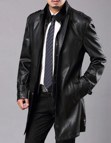 Koza Leathers Men's Genuine Lambskin Trench Coat Real Leather Jacket TM008