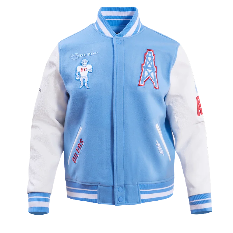 NFL HOUSTON OILERS RETRO CLASSIC MEN'S RIB WOOL VARSITY JACKET (UNIVERSITY BLUE/WHITE)