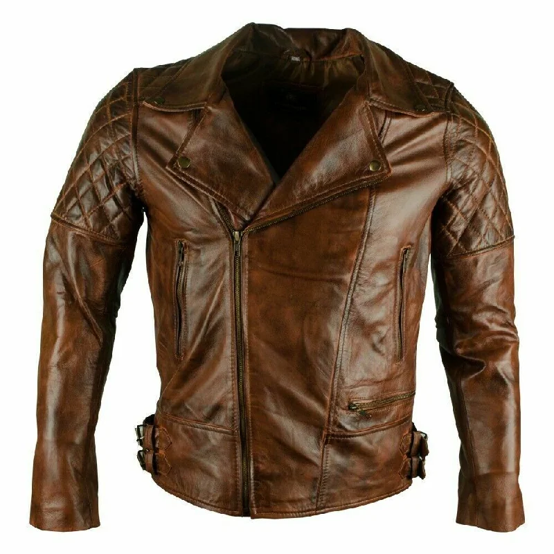 Koza Leathers Men's Genuine Lambskin Leather Vintage Motorcycle Jacket VJ006