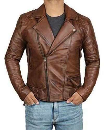 Koza Leathers Men's Genuine Lambskin Leather Vintage Motorcycle Jacket VJ005