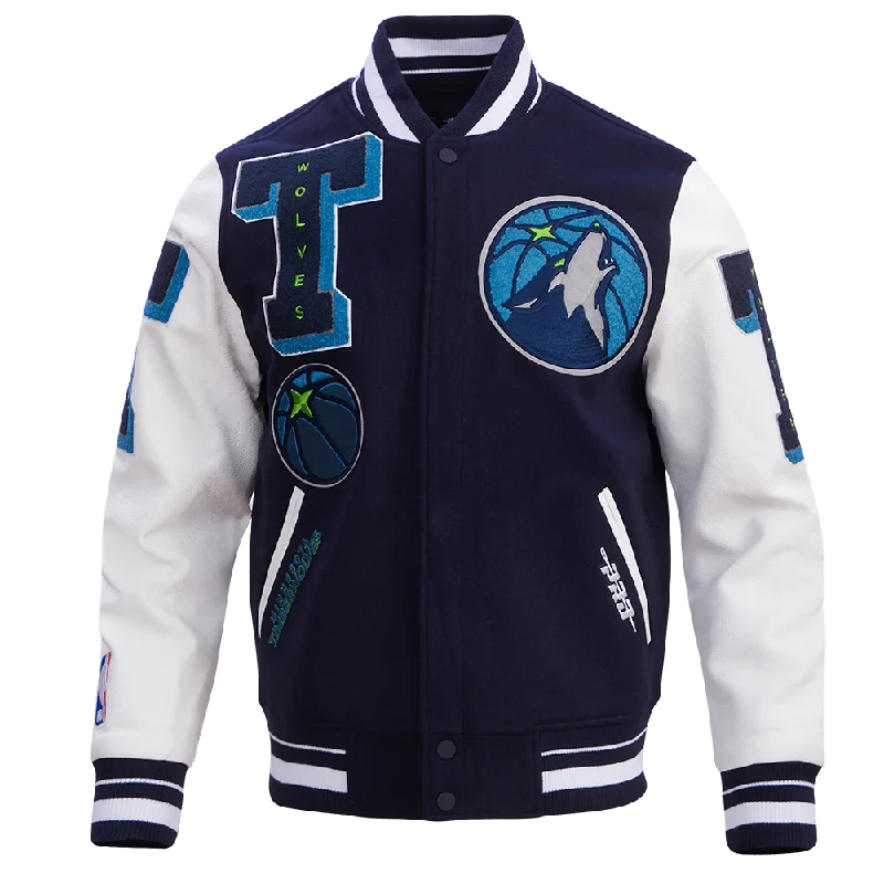 NBA MINNESOTA TIMBERWOLVES MASHUP MEN'S RIB WOOL VARSITY JACKET (MIDNIGHT NAVY/WHITE)