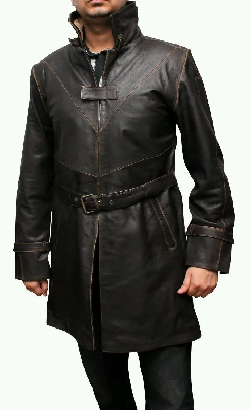 Koza Leathers Men's Genuine Lambskin Trench Coat Real Leather Jacket TM047