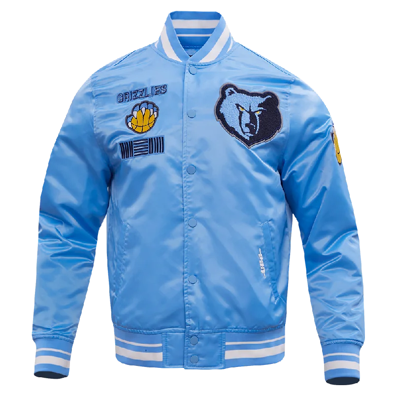 NBA MEMPHIS GRIZZLIES RETRO CLASSIC MEN'S RIB SATIN JACKET (UNIVERSITY BLUE)