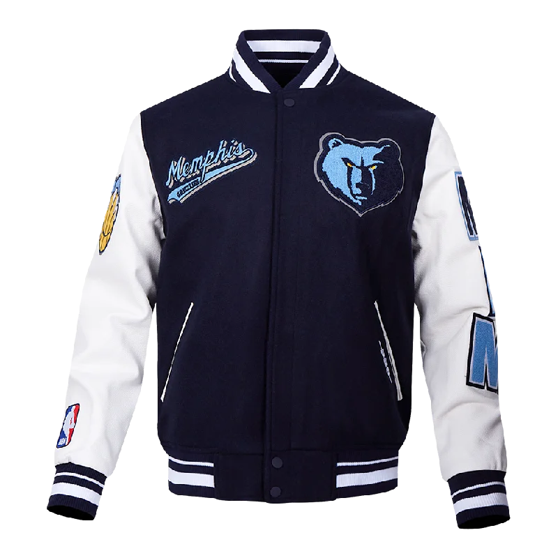 NBA MEMPHIS GRIZZLIES SCRIPT TAIL MEN'S RIB WOOL VARSITY JACKET (MIDNIGHT NAVY/WHITE)