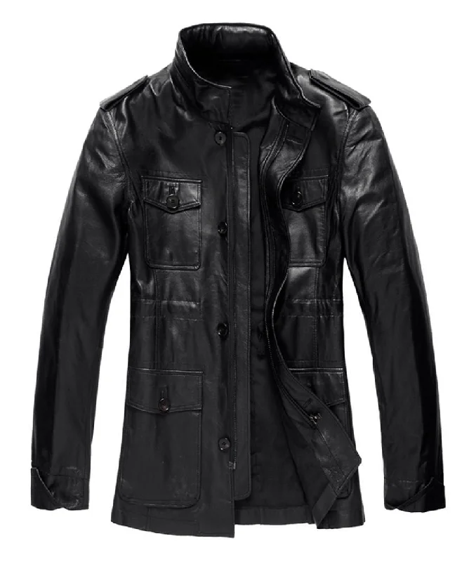 Koza Leathers Men's Genuine Lambskin Trench Coat Real Leather Jacket TM031