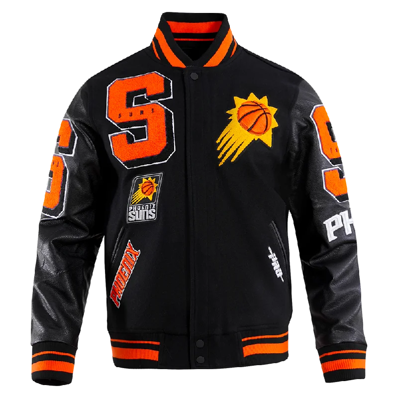 NBA PHOENIX SUNS MASHUP MEN'S RIB WOOL VARSITY JACKET (BLACK)