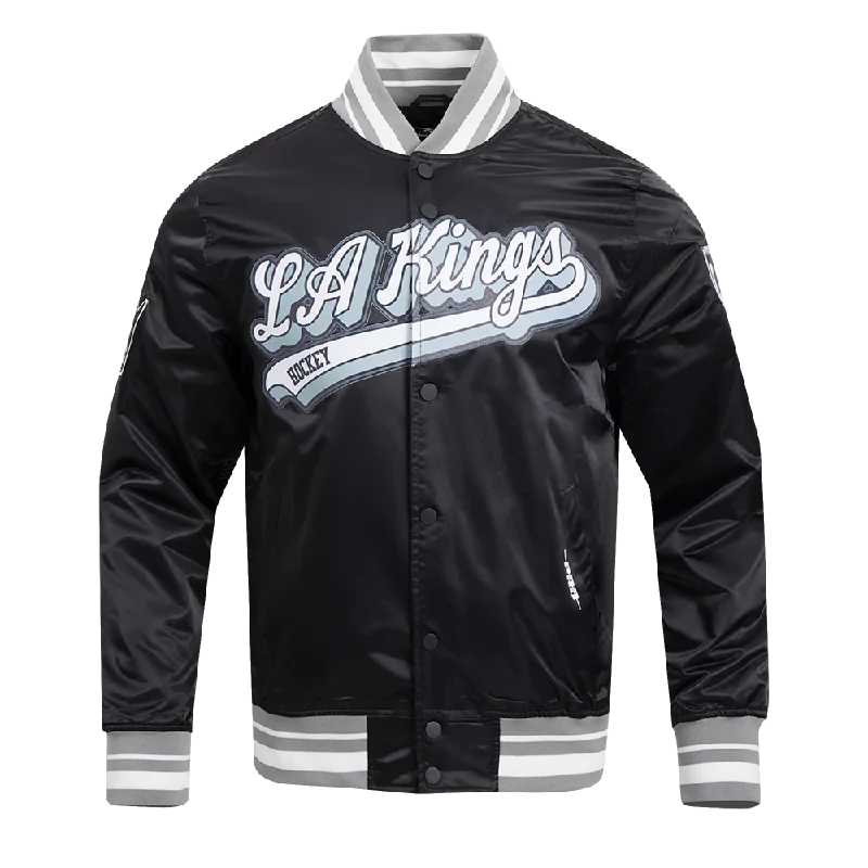 NHL LOS ANGELES KINGS SCRIPT TAIL MEN'S SATIN JACKET (BLACK/GRAY)