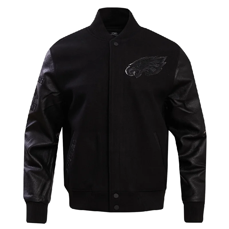 NFL PHILADELPHIA EAGLES TRIPLE BLACK MEN'S WOOL VARSITY JACKET (TRIPLE BLACK)