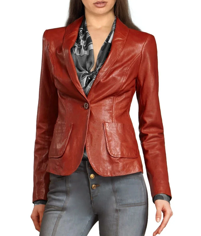 Koza Leathers Women's Real Lambskin Leather Blazer BW054