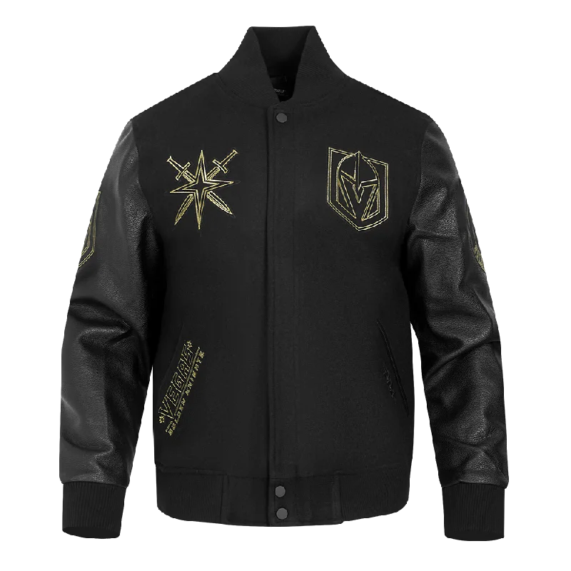 NHL VEGAS GOLDEN KNIGHTS BLACK & GOLD MEN'S WOOL VARSITY JACKET (JET BLACK)