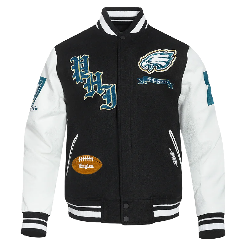 NFL PHILADELPHIA EAGLES PRO PREP MEN'S WOOL VARSITY JACKET (BLACK/WHITE)