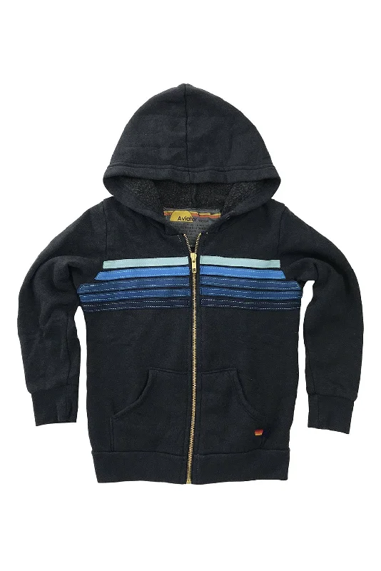 KID'S 5 STRIPE HOODIE - CHARCOAL // BLUE