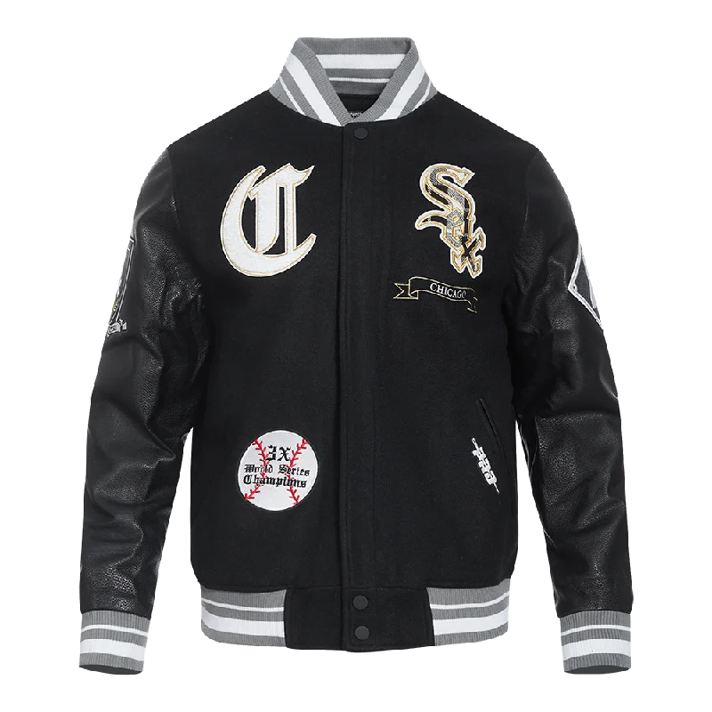 MLB CHICAGO WHITE SOX PRO PREP MEN'S WOOL VARSITY JACKET (BLACK/GRAY)