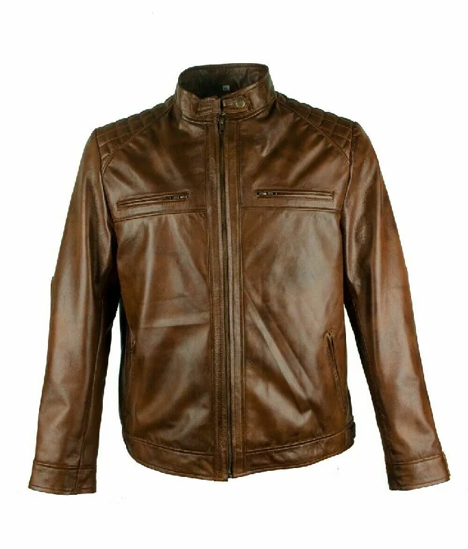 Koza Leathers Men's Genuine Lambskin Leather Vintage Motorcycle Jacket VJ008