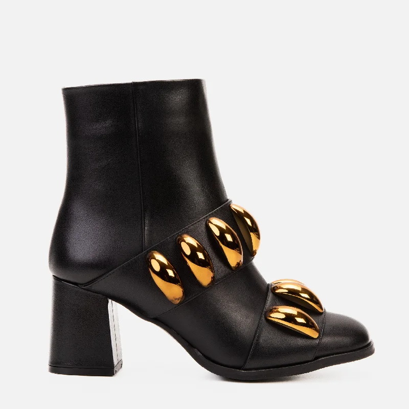 The Eclipse Black & Gold Leather Block Heel Women Boot