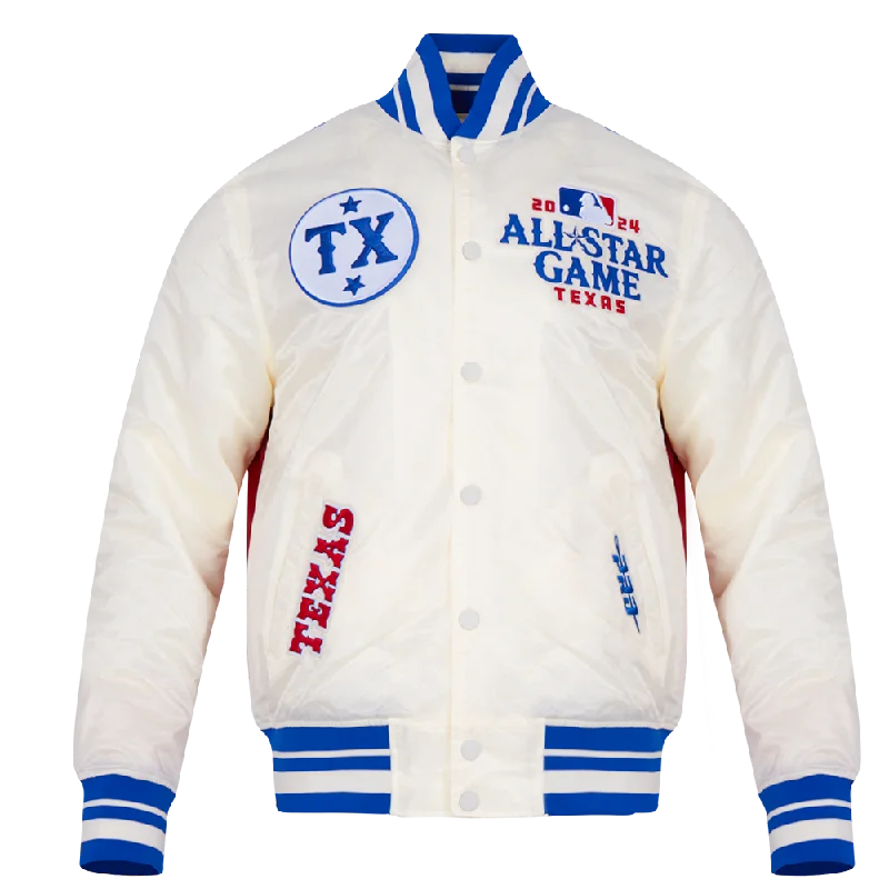 MLB ALL STAR 2024 MEN'S RIB SATIN JACKET (EGGSHELL/ ROYAL BLUE)