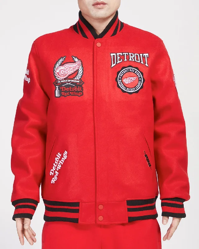 NHL DETROIT RED WINGS CREST EMBLEM MEN'S RIB WOOL VARSITY JACKET (RED/BLACK)