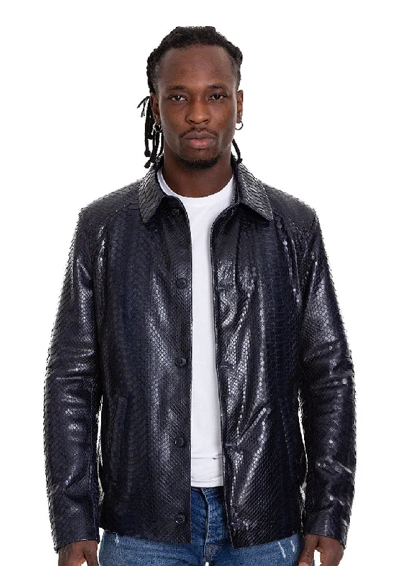 The Pitman Pythn Navy Blue Leather Men Jacket