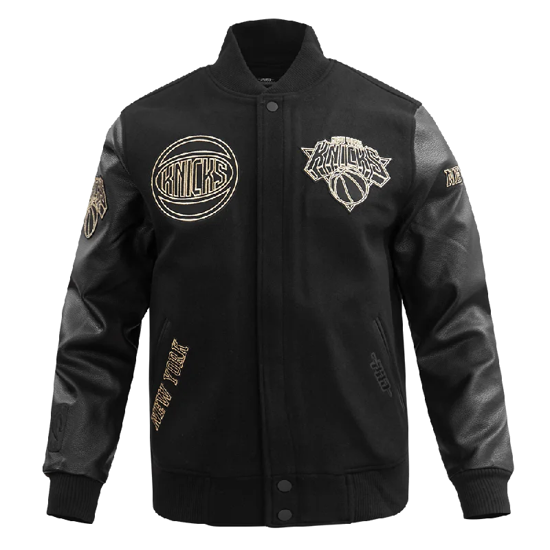 NBA NEW YORK KNICKS BLACK & GOLD MEN'S WOOL VARSITY JACKET (JET BLACK)