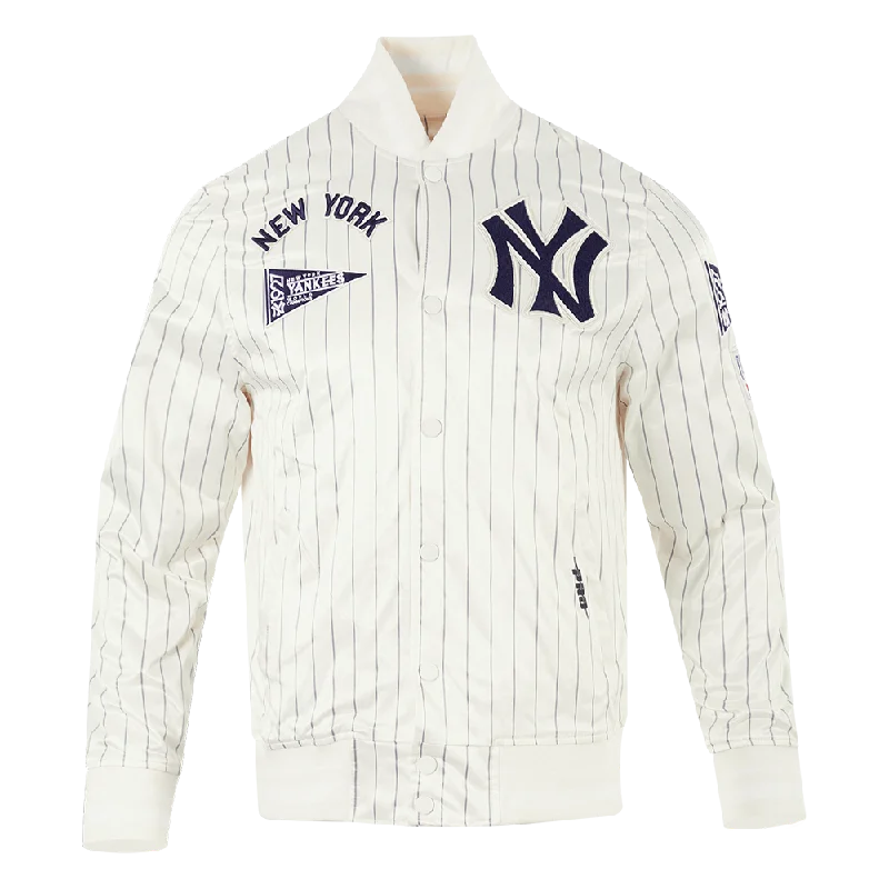 MLB NEW YORK YANKEES PINSTRIPE RETRO CLASSIC MEN'S RIB SATIN JACKET (EGGSHELL/ GREY)